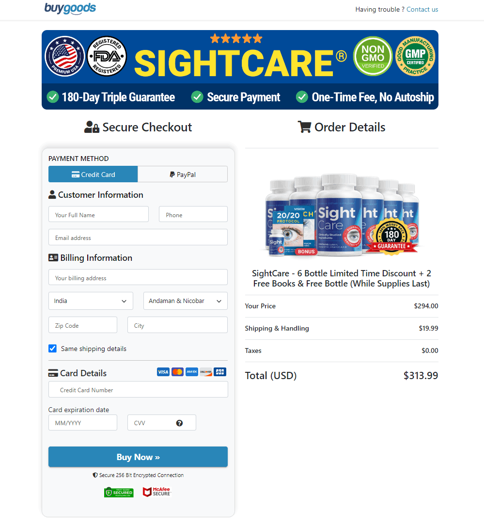 SightCare Secure Order Form